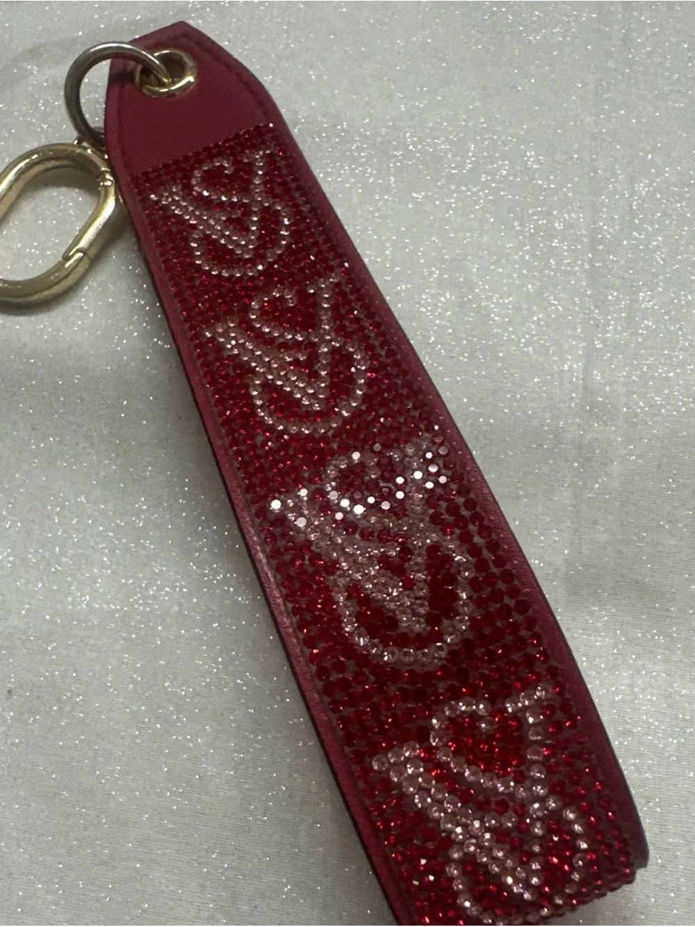 (454) Red Crystal Heart Wristlet Keychain - Women Accessories